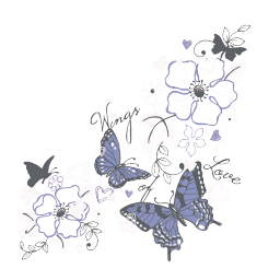 9673 - Blue butterfly - motýlci s květy a nápisem Wings love